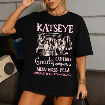 Retro Katseye Beautiful Chaos T-shirt Kpop Tee Gift for Woman Man Oversized Graphic Short Sleeve Shirt Unisex Men Women Summer 1