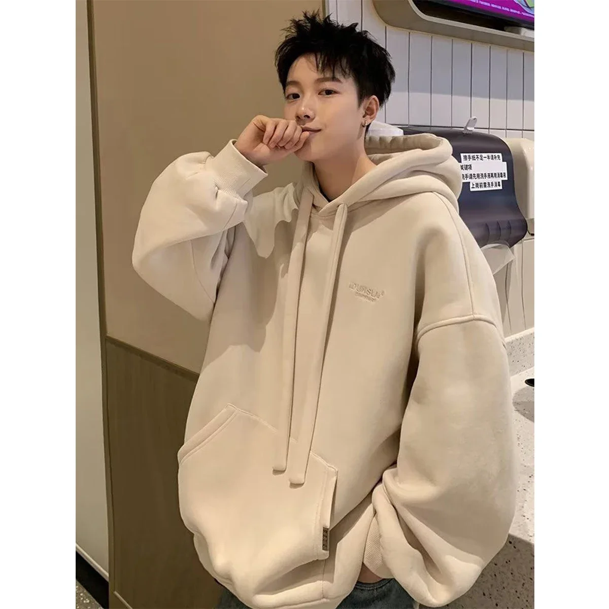 Heavyweight Hooded Sweaters for Men and Women American Trendy Brand Loose Solid Color Simple and Versatile Coat Top Clothes Y2k
