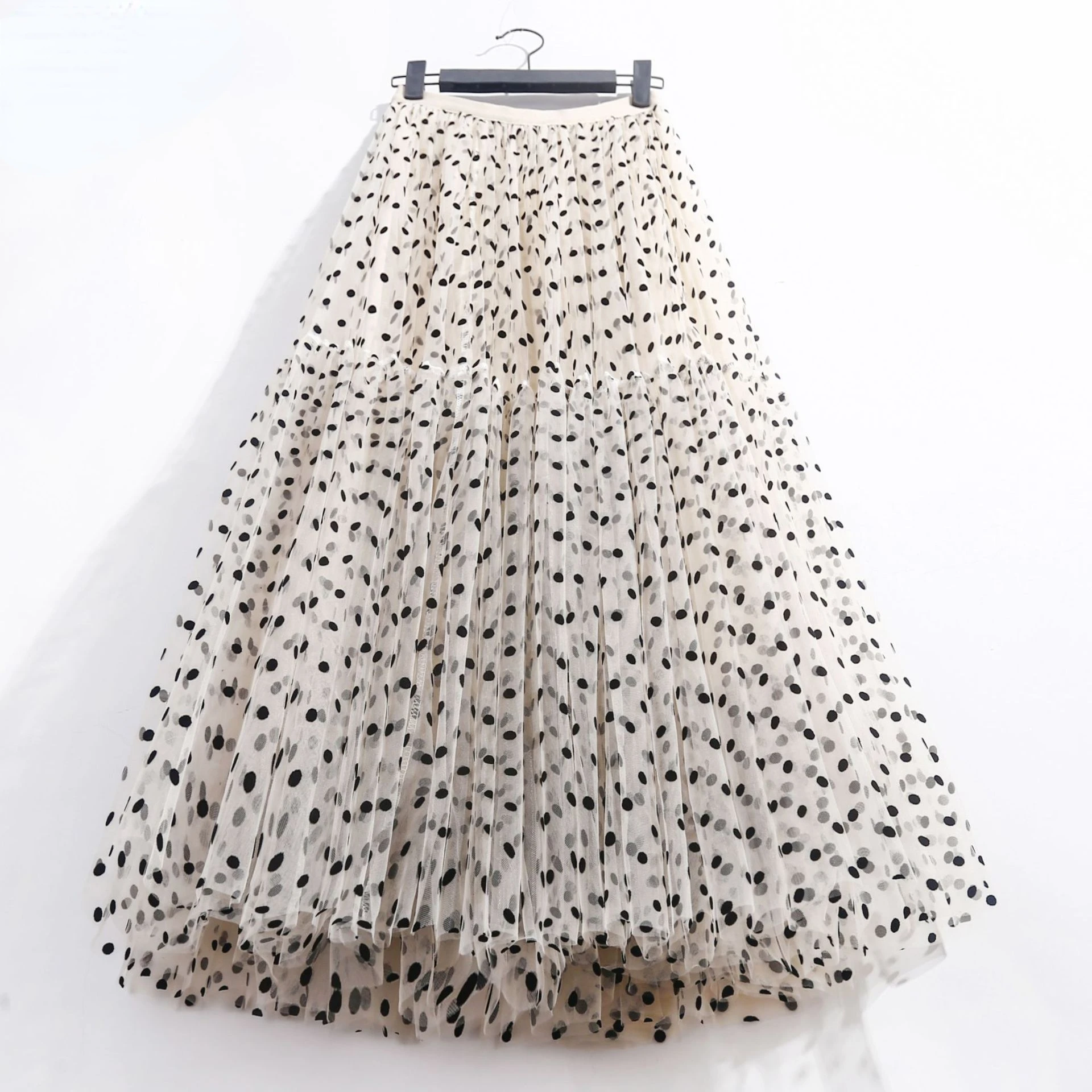 

MODX Summer Polka Dot Tulle Skirts Women 2023 New Casual Elastic High Waist A-line Skirt Female Party Beach Midi Pleated Skirt