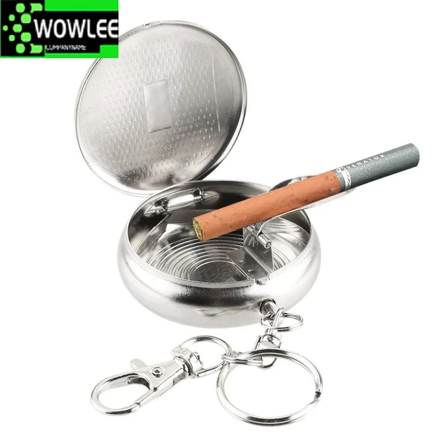 Mini Cenicero de bolsillo de acero inoxidable para vehículo, Cenicero  portátil para cigarrillos con llavero, bandeja para fumar - AliExpress