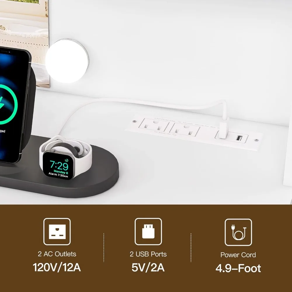 Large Makeup Vanity, 42.1" Vanity Desk with Mirror and Lights, Makeup Vanity Table with 7 Drawers, 4 Shelves, 5 Jewel Hooks & Po