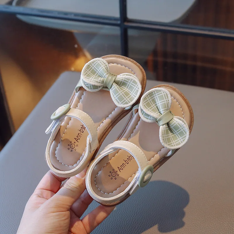 

Soft Sole Non-Slip Kids Flat Sandals Summer Children Sandals for Girls Lovely Checkered Bowknot Princess Beach Shoes Fashion