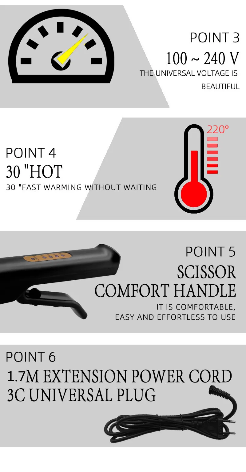 Hair Straightener Four-gear temperature adjustment Ceramic Tourmaline Ionic Flat Iron Hair Straightener For Women Widen panel 4