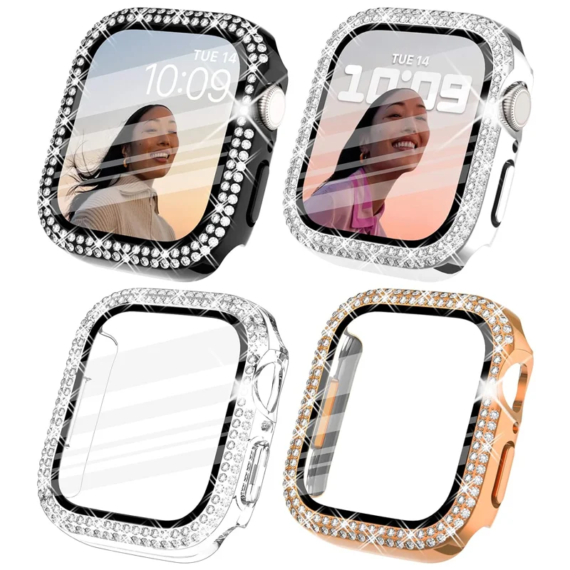 

Закаленное стекло с алмазным покрытием для Apple watch диаметром 45 мм, 41 мм, 40 мм, 44 мм, блестящая Защита экрана для бампера iWatch серии 9, 8, 7, 6, 5, SE