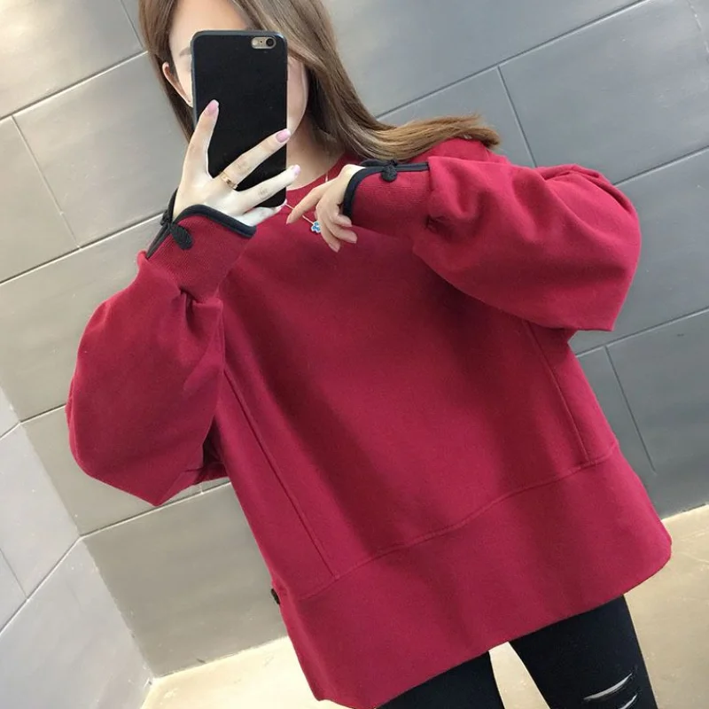 

Свободные женские толстовки, сезон весна-осень 2023, облегающие толстовки, Женский пуловер в китайском стиле ретро с длинным рукавом, худи, женские топы