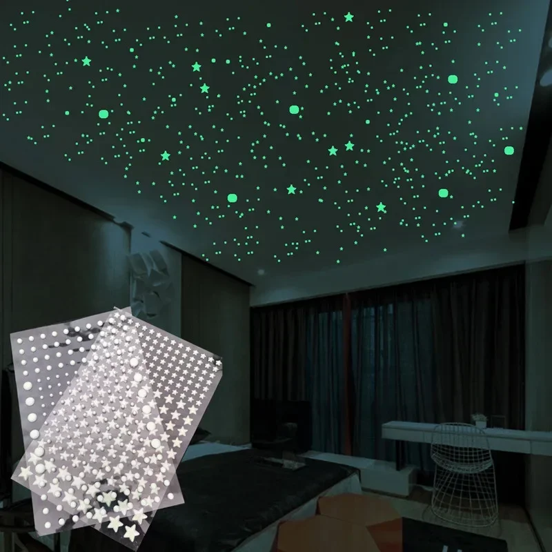 Luminous star wall stickers luminous decorative bedroom children's room stickers fluorescent polka dot 202pcs