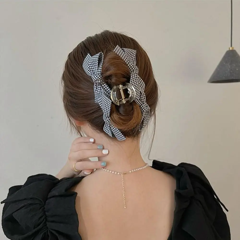 

Autumn Winter Headwear Cloth All-match Lattice Plastic Grasp Clip Korean Style Hair Clip Female Hair Accessories Bow Hair Claw