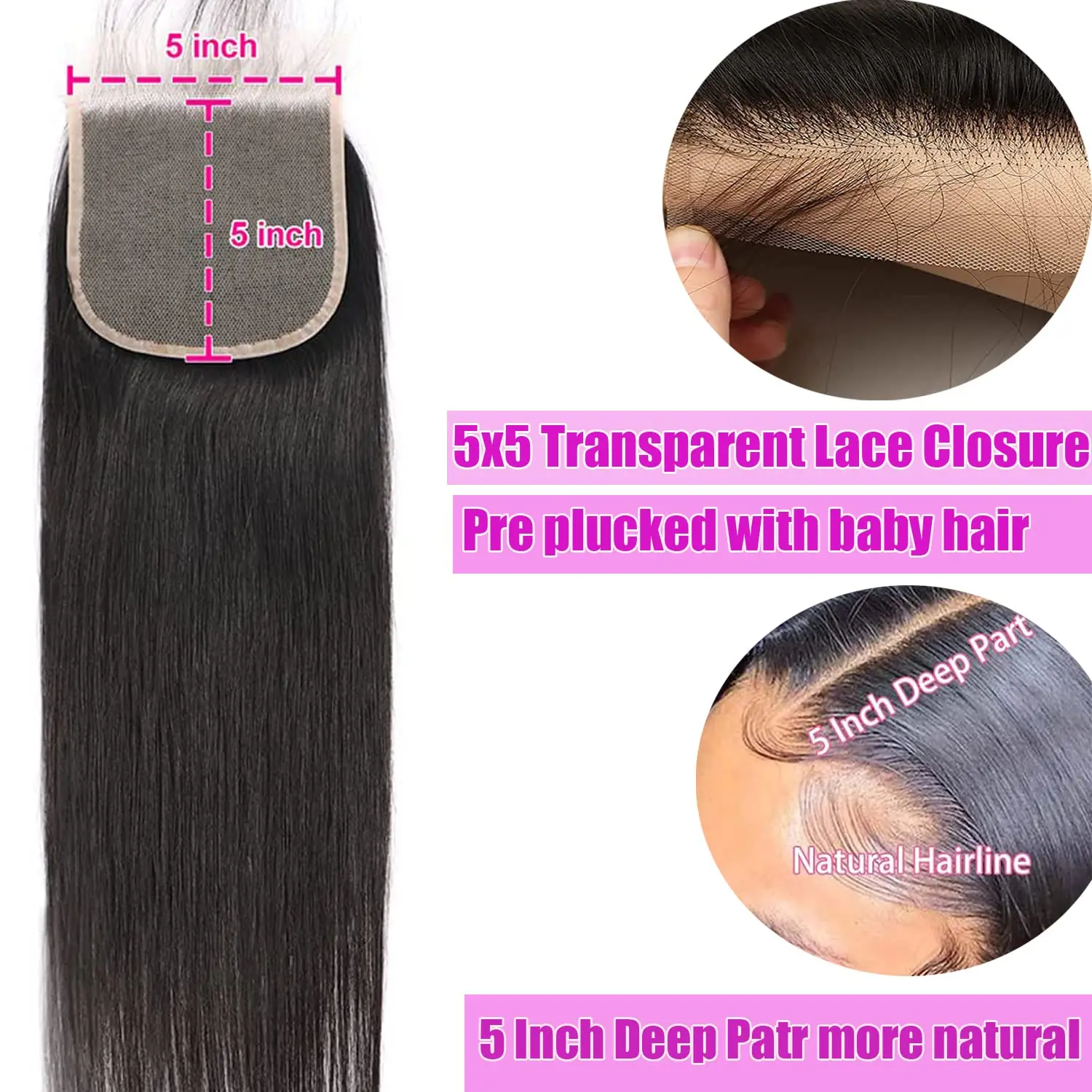 Ulrica Straight Hair Closure 5x5 Human Hair Natural Color Pre Plucked Closure 5x5 HD Lace Hand Tied Brazilian Human human hair closure