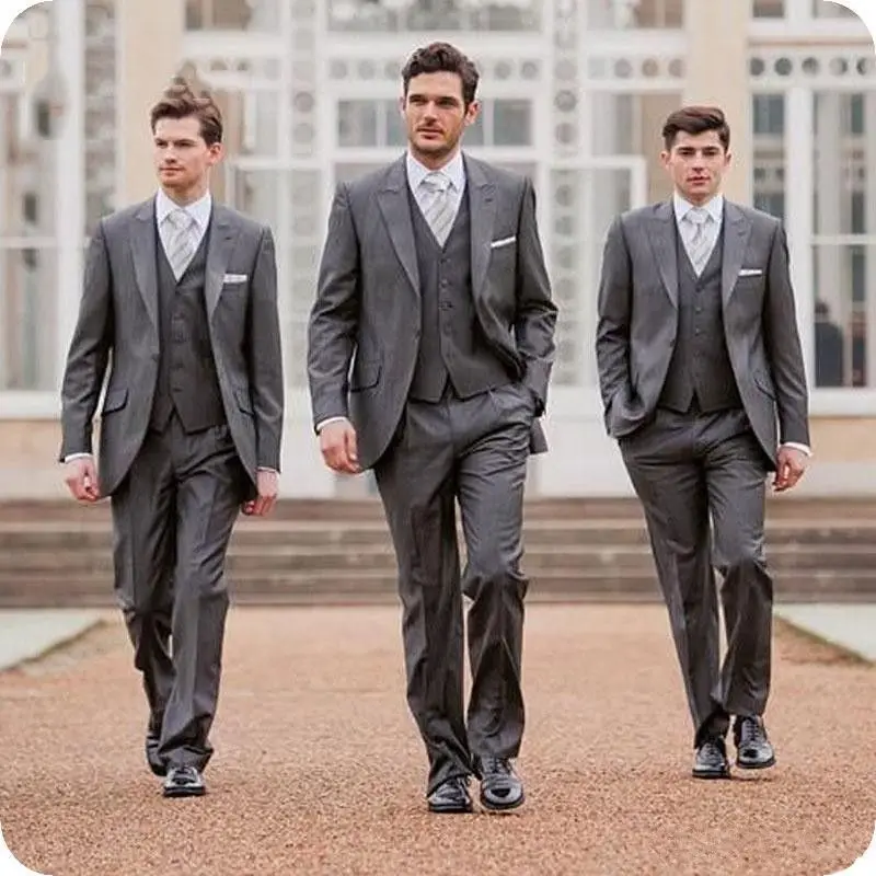 Hot Sale Black Groom Tuxedos  Men Wedding Dress Best Popular Men Business Prom Collective Suit(Jacket+Pants+Vest) One Piece