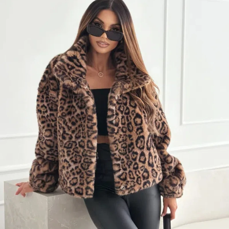 Fashionable and Personalized New Autumn and Winter Fur Leopard Print Lapel Short Jacket 193