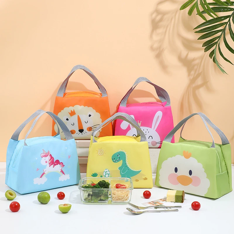 Cute Cartoon Printed Lunch Bag Kids Student School Lunch Bags Thermal Insulation Oxford Cloth Handbag Waterproof Storage Bags 2