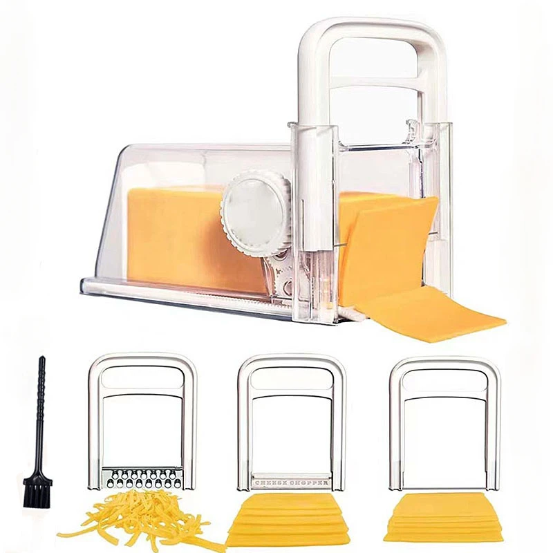 Cheese Slicer 4 in 1 Cheese Cutter with Container 3 Metal Blades Kitchen Cheese Slicer Chopper Grater Butter Box Storage Container