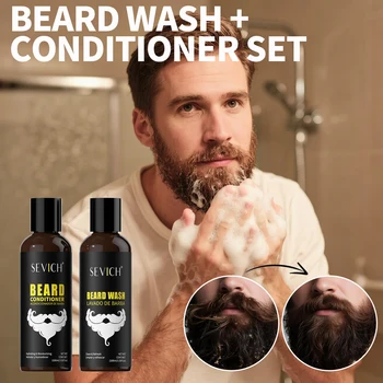Kit per la cura della barba da uomo, shampoo detergente per barba, balsamo idratante per barba, detergente naturale per barba, prodotti per lo styling della barba