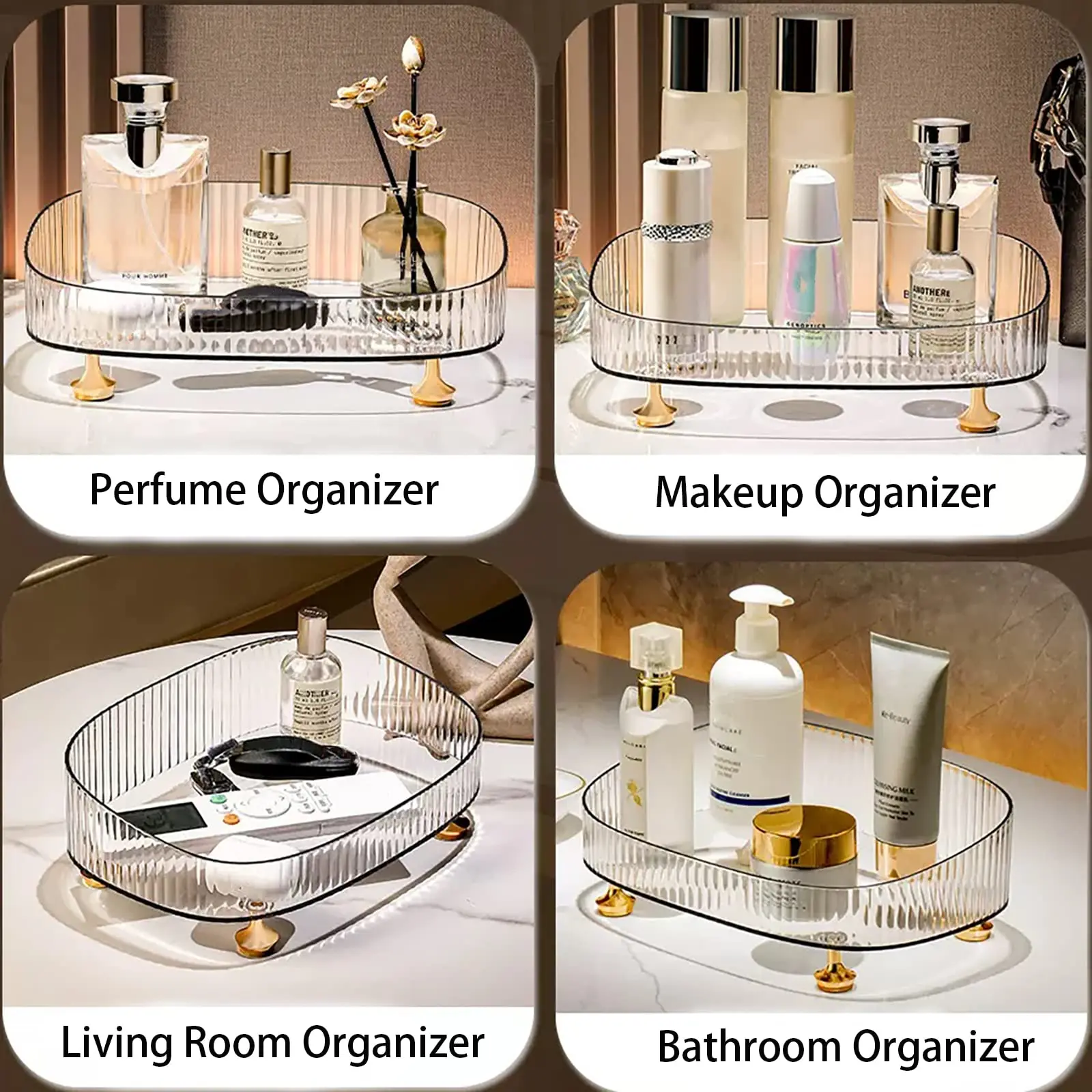 Bathroom Vanity Tray Large Capacity Perfume Organizer for Dresser Clear Desktop Storage Box for Lotion Bottle Cosmetics Skincare 2