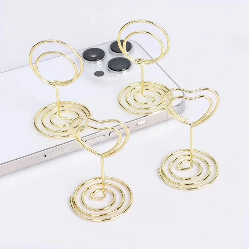 Metal Place Card Holders Round Heart Shape Photo Clip Wedding Table Place Card Stands Birthday Party Decoration Supplies place card holders