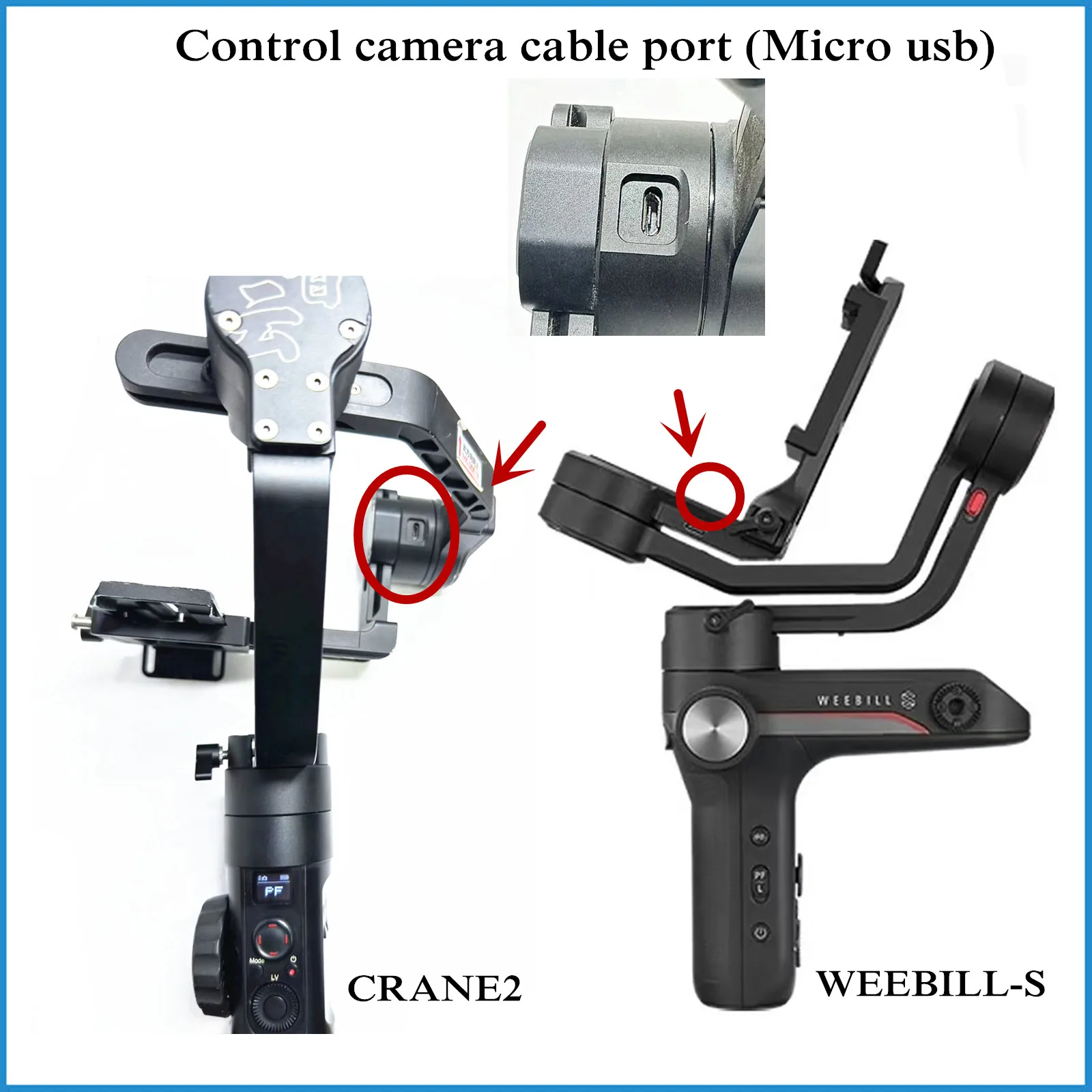 For Zhiyun Crane 2 / Weebill S stabilizer to Sony/Fuji/Canon EOS/Nikon 35cm Control Cable Micro USB to Type C Cable