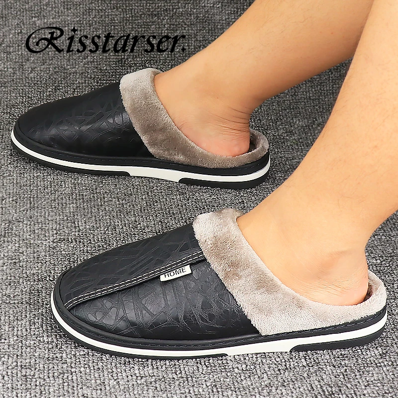 leather memory foam slippers