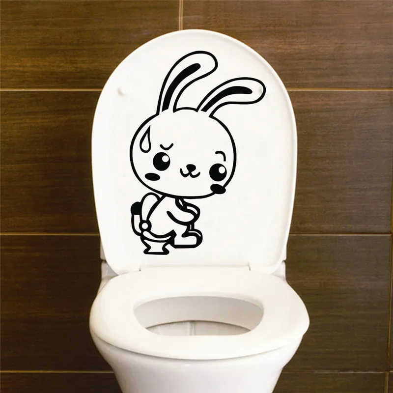 

T203# Funny Bunny Rabbit Pooping Toilet Seat Stickers Restroom Decoration Wall Home Decals Animals Mural