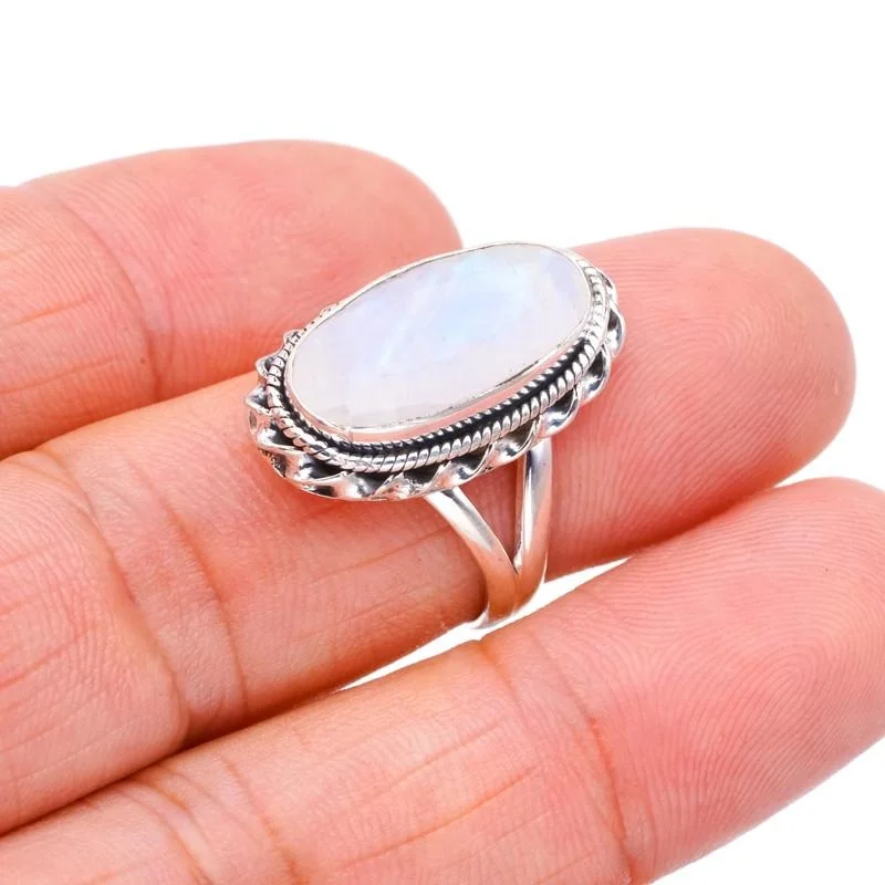 

StarGems® Natural Moonstone Handmade 925 Sterling Silver Ring 6.5 F3044