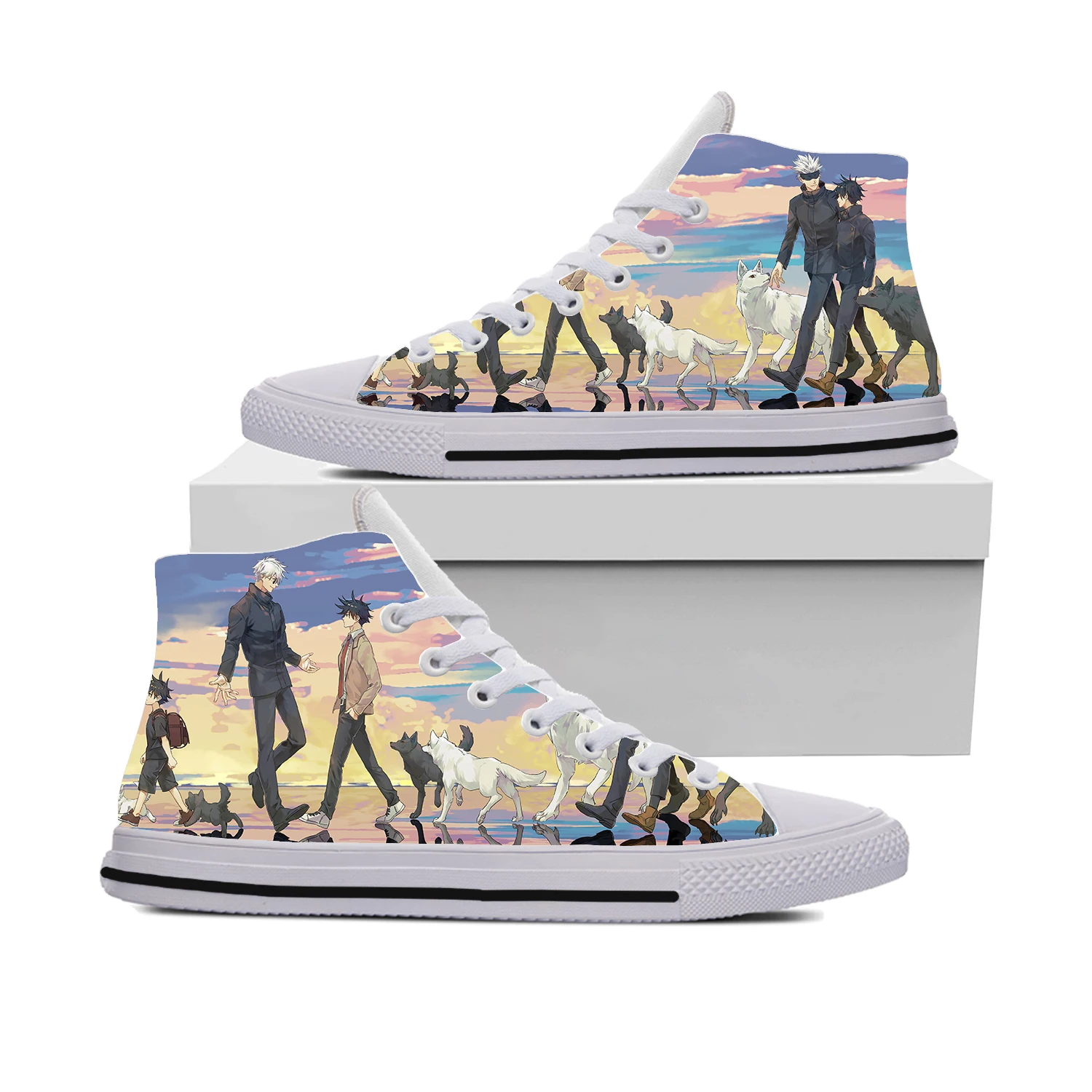 

Кроссовки мужские/женские высокие, модная повседневная холщовая обувь для бега, с 3D принтом, в стиле аниме ююютсу кайсен, для подростков