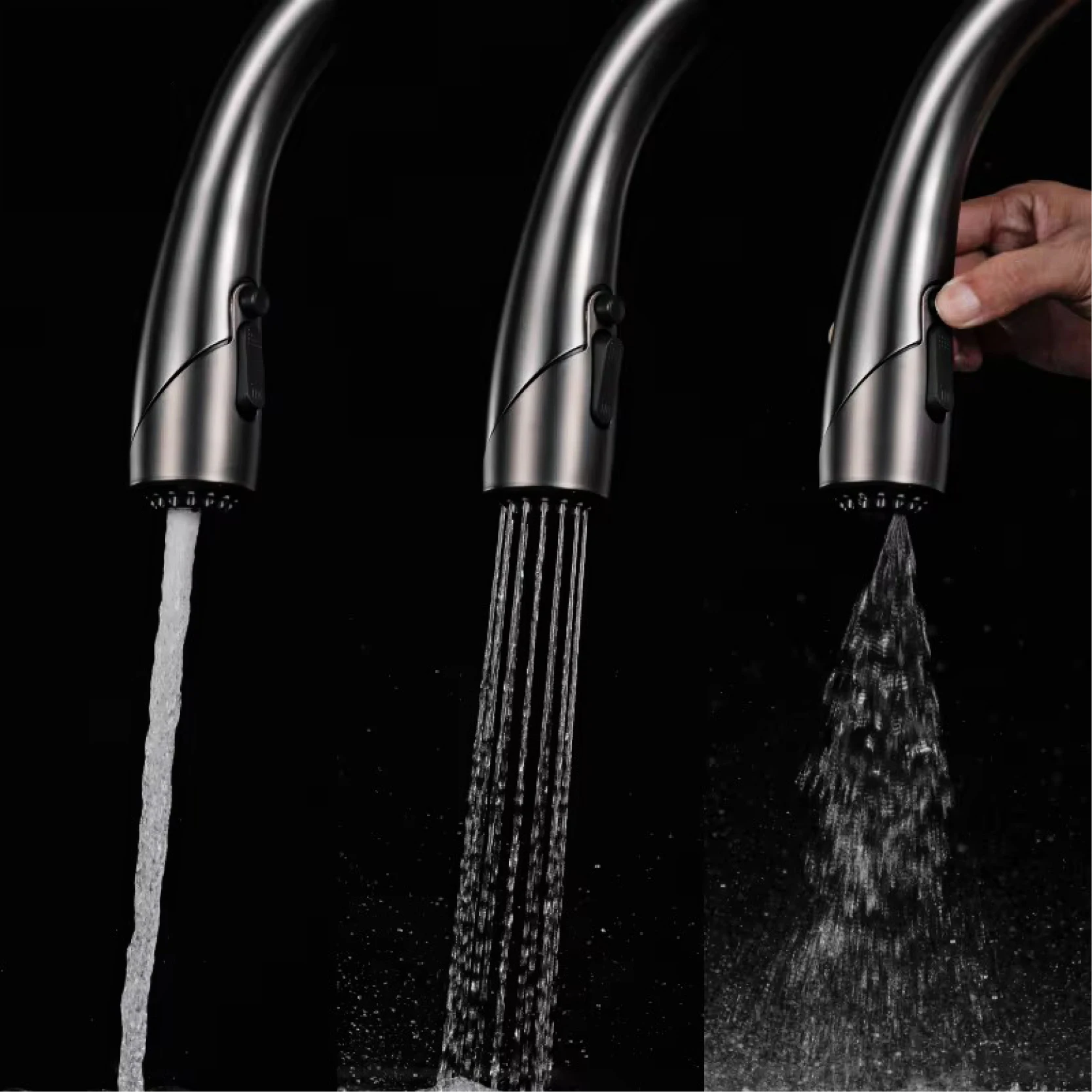 Luxury black brass touch switch kitchen faucet single handle ceramic valve core hot&cold water pull-out type 3-function sink Tap 5