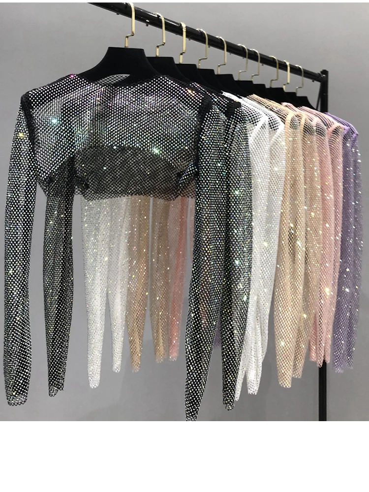 

High Quality Short T-Shirt Colorful Shawl Net Drill Prevented Bask In Shawls Summer Paragraphs Condole Belt Skirt Party QY1027