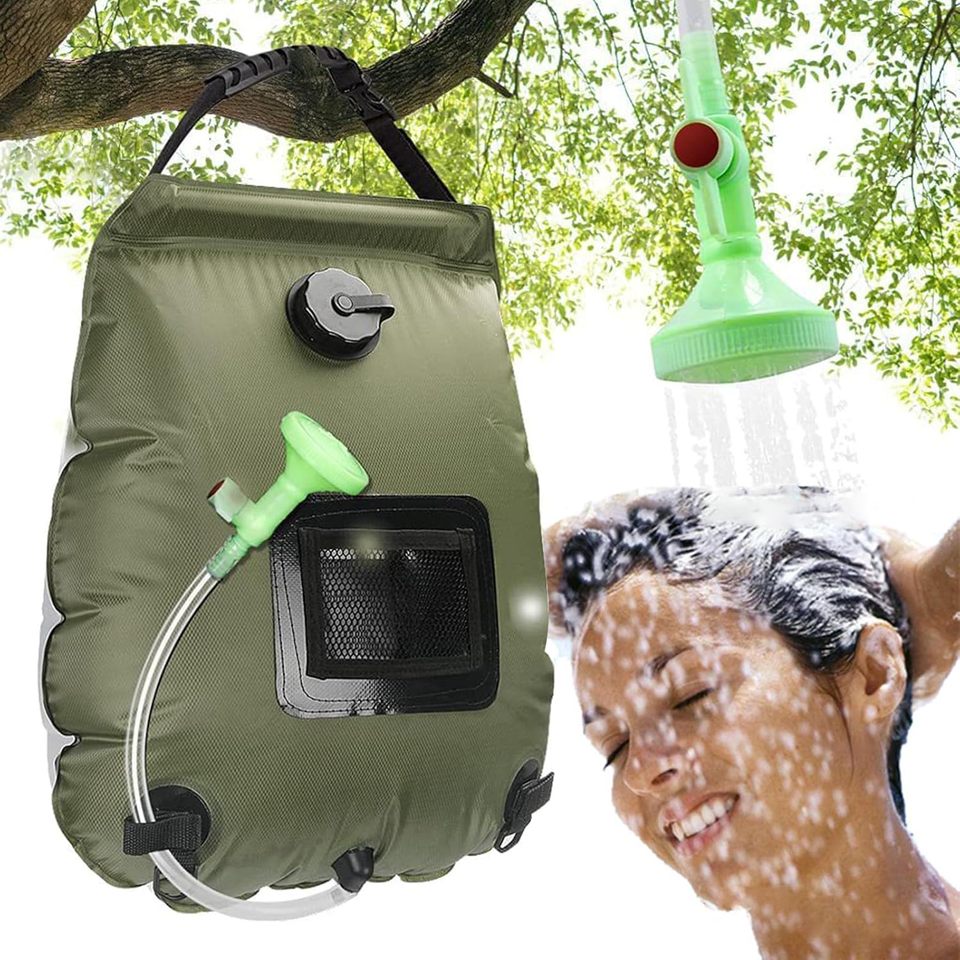 20L Portable Camping Shower Bag Camping Bathroom Heating Water Storage Container with Switchable Head for Travel Climbing Beach