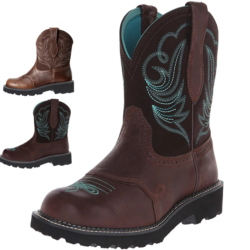 Embroidered PU Leather Cowboy Boots 1