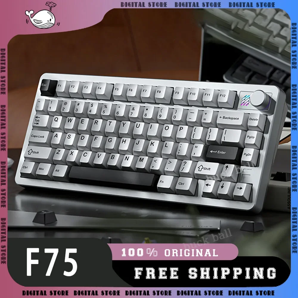 

Furycube F75 Mechanical Keyboard Aluminum Alloy 3 Mode USB/2.4G/Bluetooth Wireless Keyboard Knob Hot Swap Pc Gamer Keyboard Gift