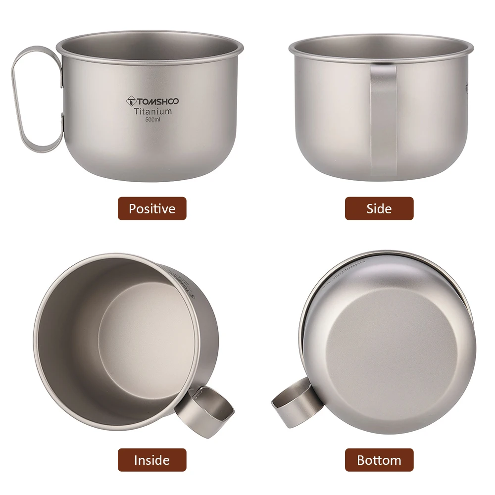 TOMSHOO Titanium Cup Outdoor Mug with Lid Coffee Cup Backpacking Hiking Camping Tableware Travelling 3