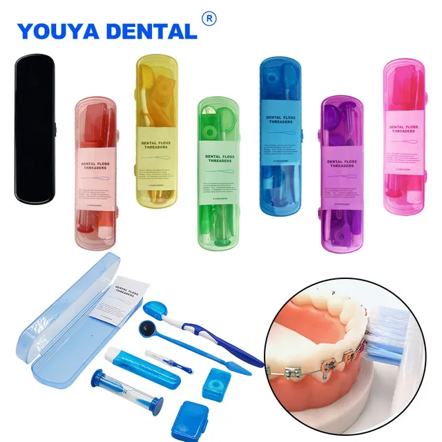 8pcs/Box Orthodontic Oral Care Kit Clean Braces Portable Travel Toothbrush Mirror Interdental Brush Supplies Floss Thread Tool