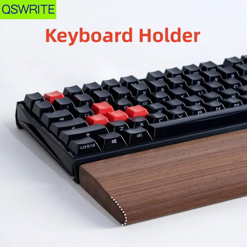 QSWRITE 손목 보호용 솔리드 월넛 키보드 지지대, 손목 이완을 위해 인체 공학적으로 설계된 키보드 지지대, 61, 87, 104