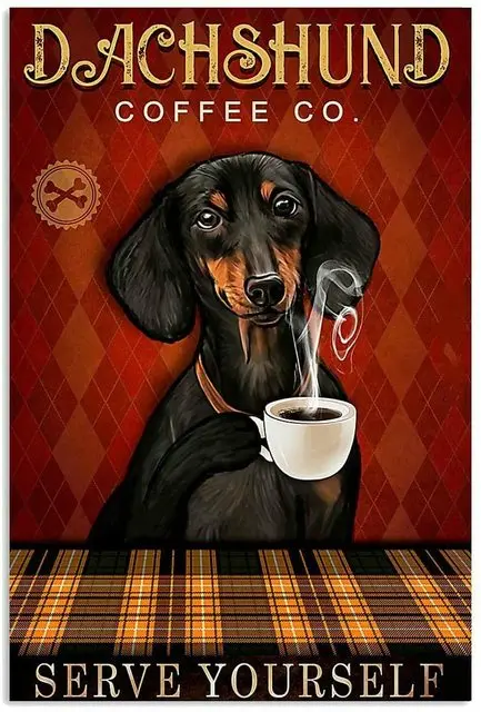 Targa In Metallo Vintage Con Cane Bassotto E Scritta "Sleep Like A Puppy" | 20x30 Cm | Decorazione Retrò Per Pareti