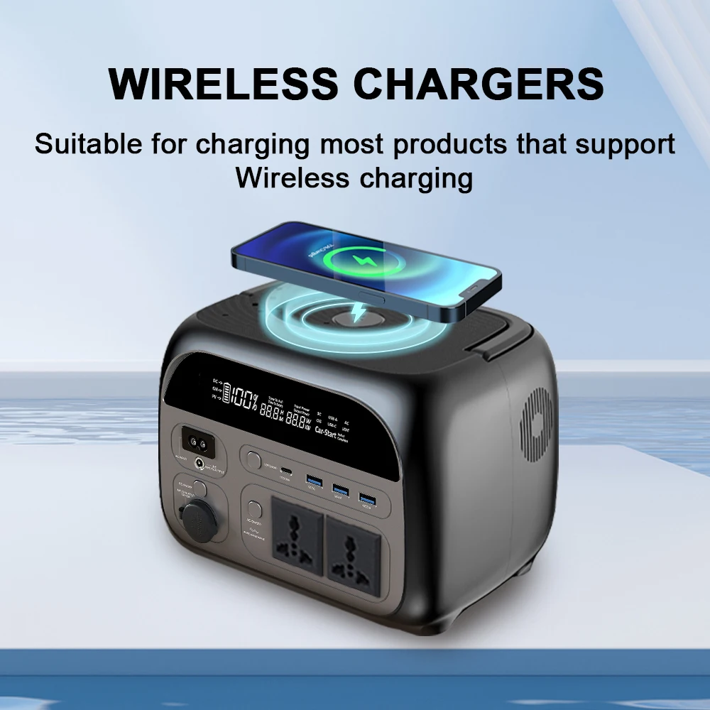 500W 1800W Power Station With 100W Solar Panel 18V USB TYPE-C Portable Power Bank 345Wh 1000Wh Lifepo4 Battery Charging Station 2