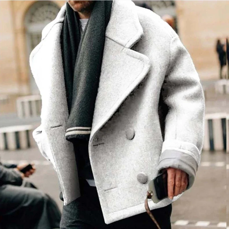 Polo Collar Woolen Jacket for Men European American Autumn Winter Street Trendy Short Style Shoulder Length Straight Hem Jacket