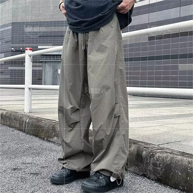 American Retro Overalls Drawstring Design Casual Pants Loose Wide-Leg Pants Men's Trendy Casual Spring and Summer