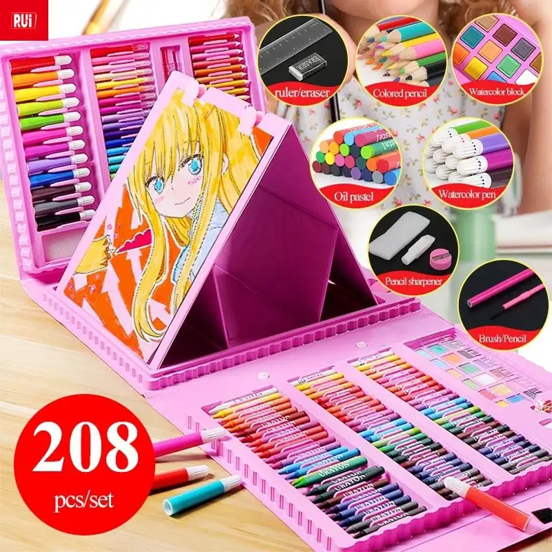 208 Pcs Kid Draw Set Colored Pencil Crayon