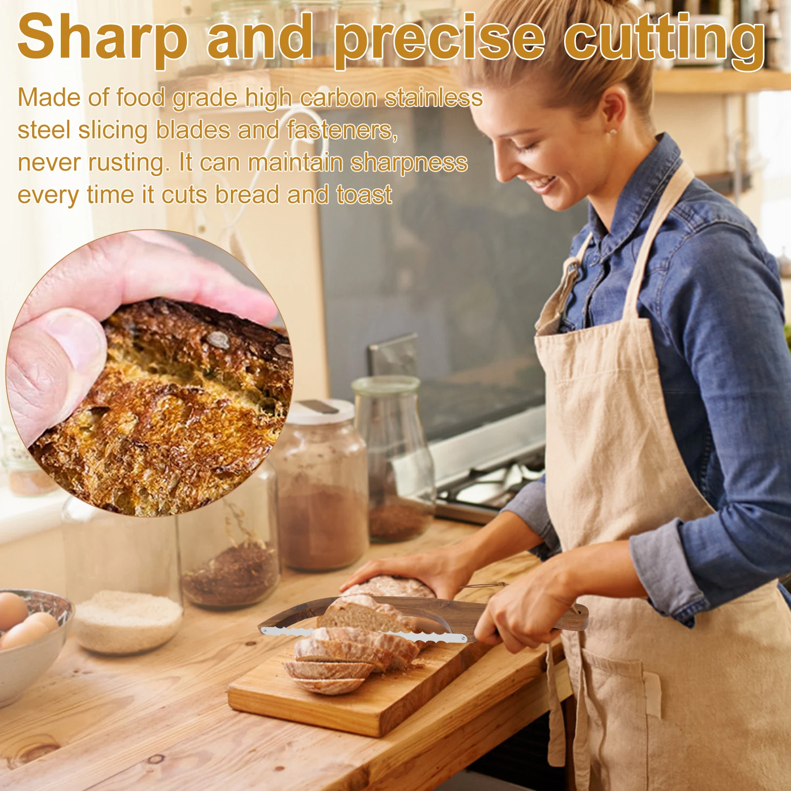 Wooden Bread Bow Knife Serrated Bread Bow Cutter Stainless Steel Sourdough Knife Professional Cake Cutting baking tool baking accessories