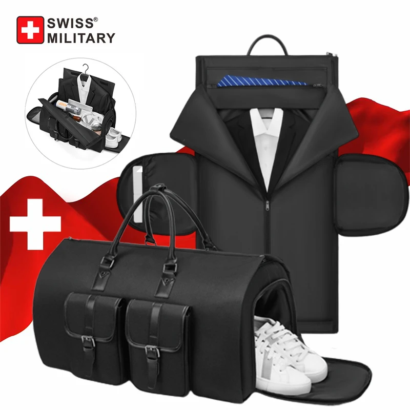 SWISS MILITARY Men's Business Garment Bags Foldable Travel Bag for Suit with Shoes Compartment Gym Bag Shoulder Bags Handbag