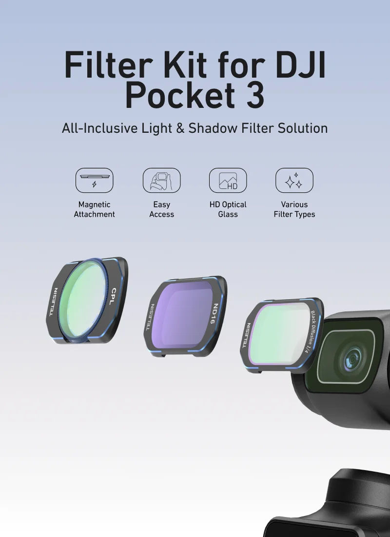 Lens Filter Set for Pocket3 CPL ND16 ND32 ND64 ND256 Black Diffusion Lens Filte
