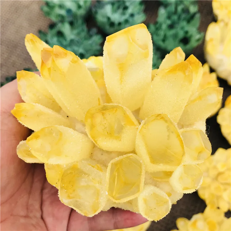 600-800g Natural Yellow Ghost Phantom Quartz Crystal Cluster Healing Specimen home decoration office living room crystal decora
