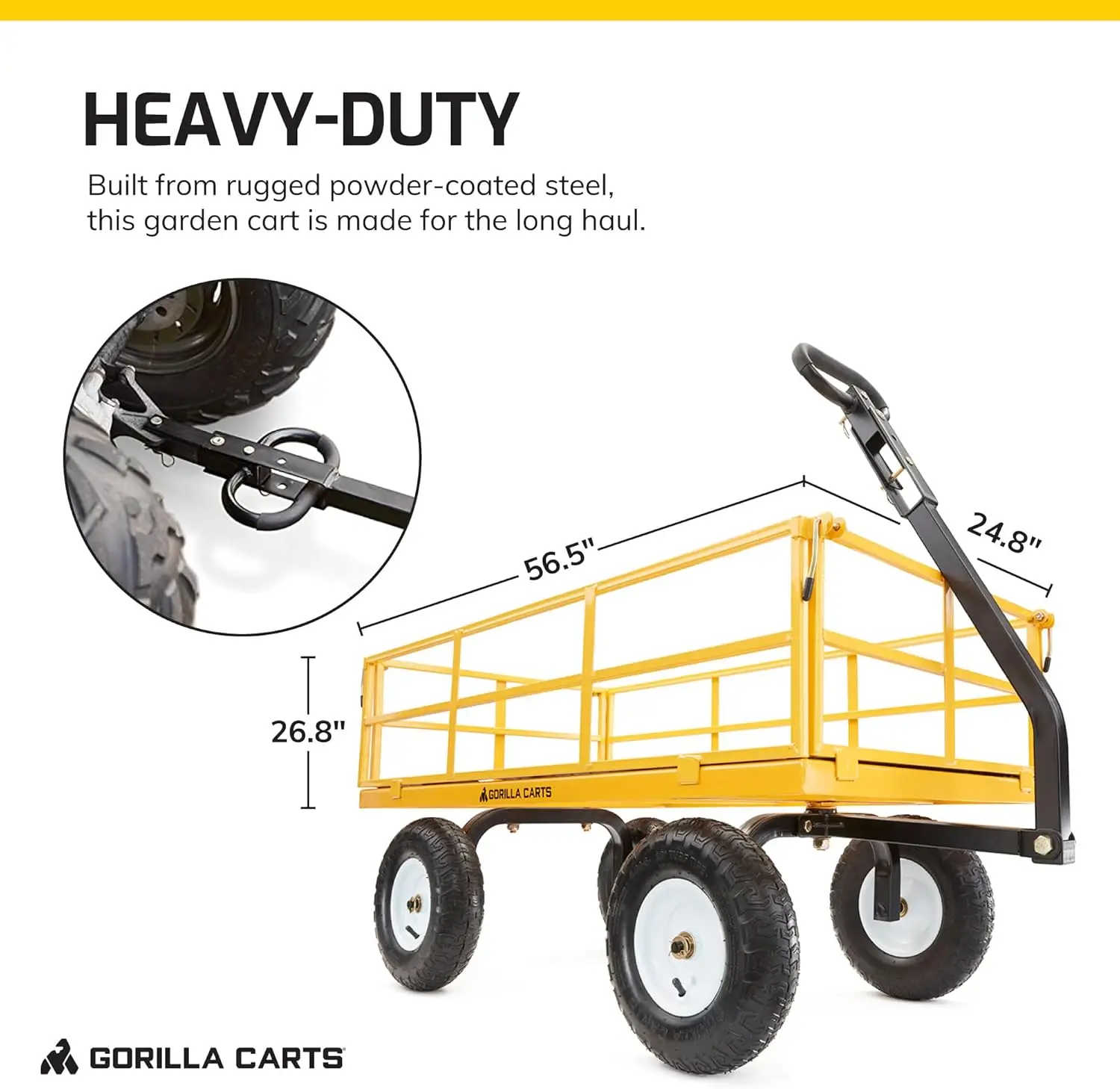 Steel Utility Cart 7 Cubic Feet Garden Wagon Moving Cart with Wheels 1200 Pound Capacity Removable Sides & Convertible Handle