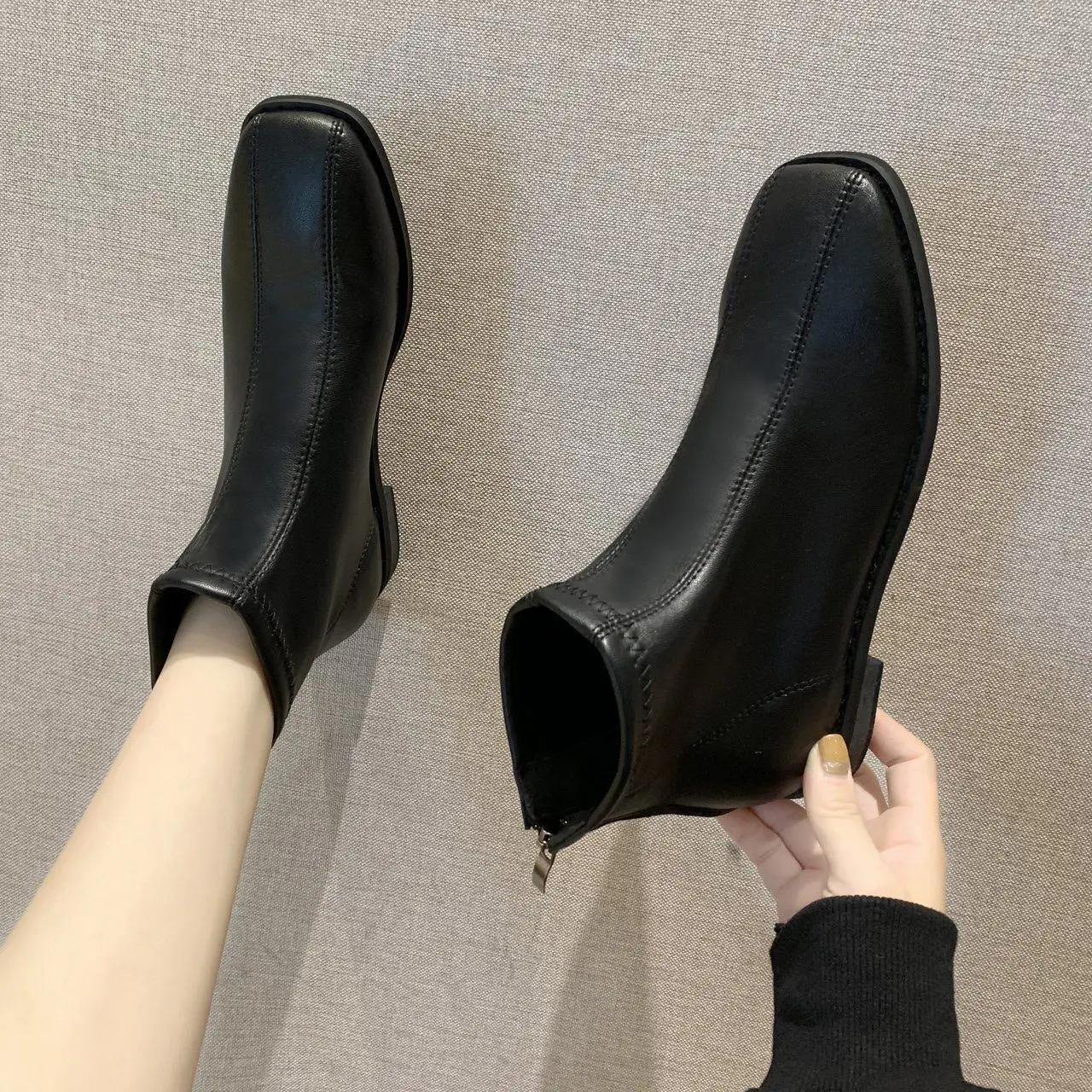 Booties Black Female Ankle Boots Flat Footwear Work Short Shoes - Main Image
