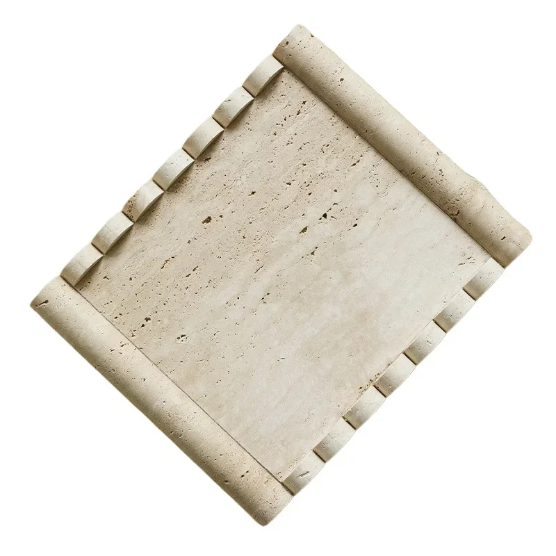 Natural Travertine Square Tray Wave Edge Design Ornament Creative Home Bathroom Desktop Cosmetics Jewelry Fruit Tray Decoration 5