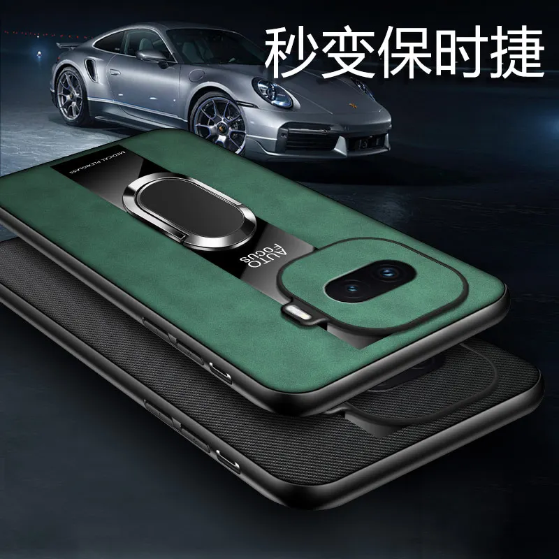 Deluxe Sheepskin PU Leather Phone Case with Magnetic Ring Holder and Shockproof Lens Protection