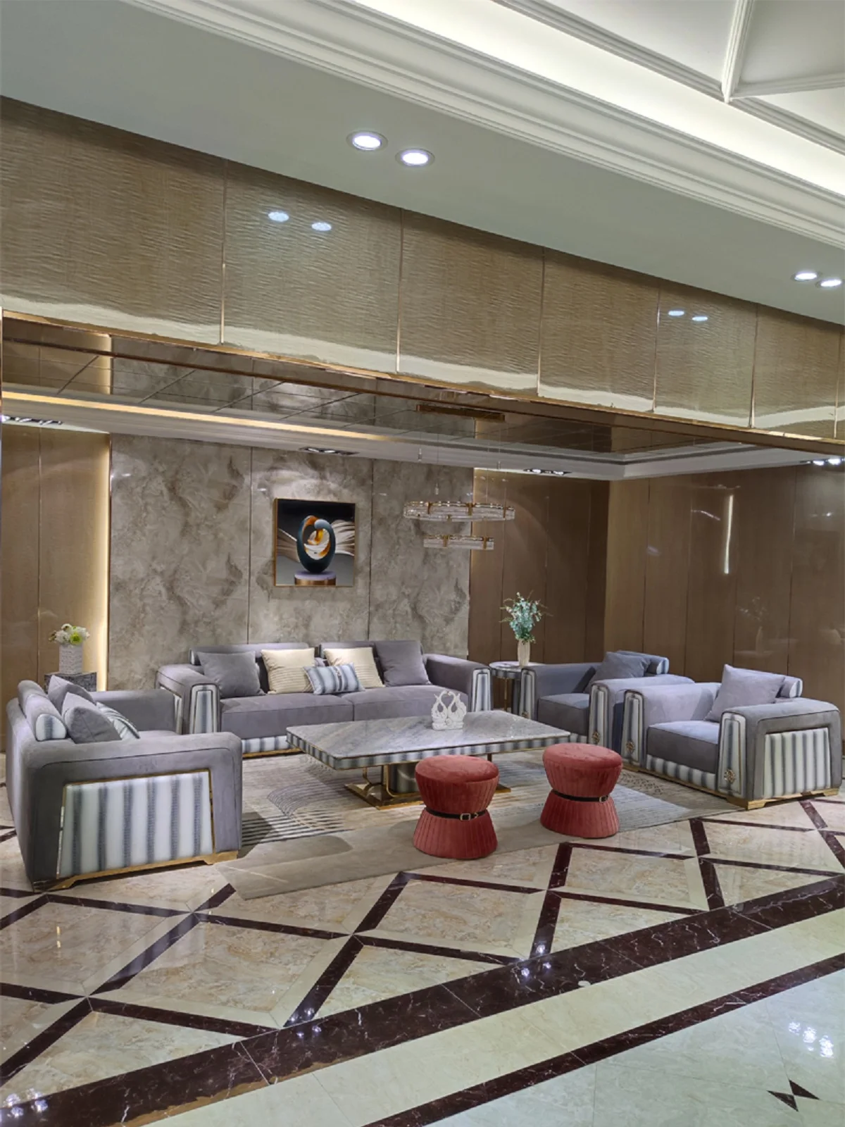 Italian-light-luxury-matte-leather-sofa-combination-postmodern-villa ...