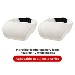Luxury PU Leather Travel Neck Pillow with Memory Foam - Car Seat Headrest Cushion (2 PCS White)