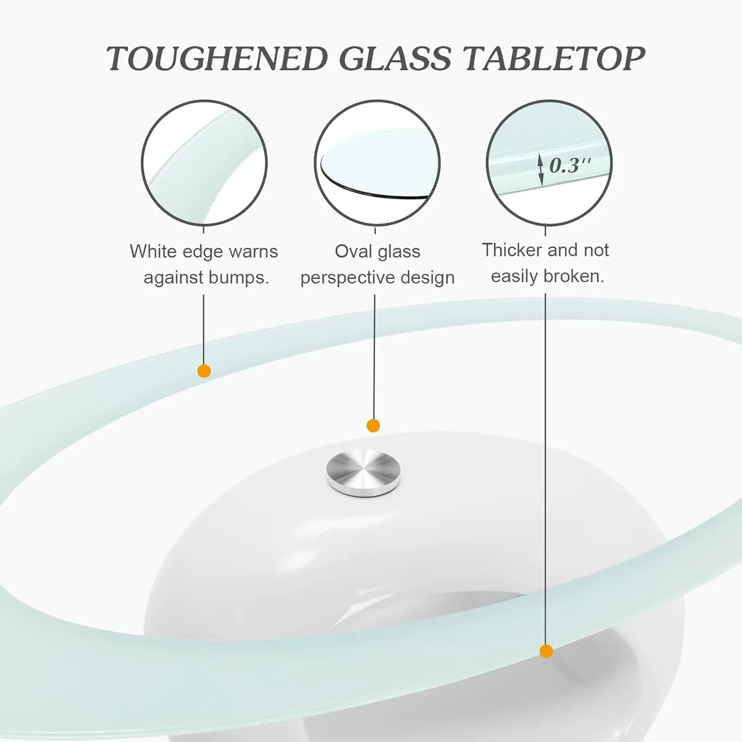 Contemporary Glass Coffee Table for Living Room, Oval Glass Table Set, Tempered Glass Top & Glossy Solid Base , White 4