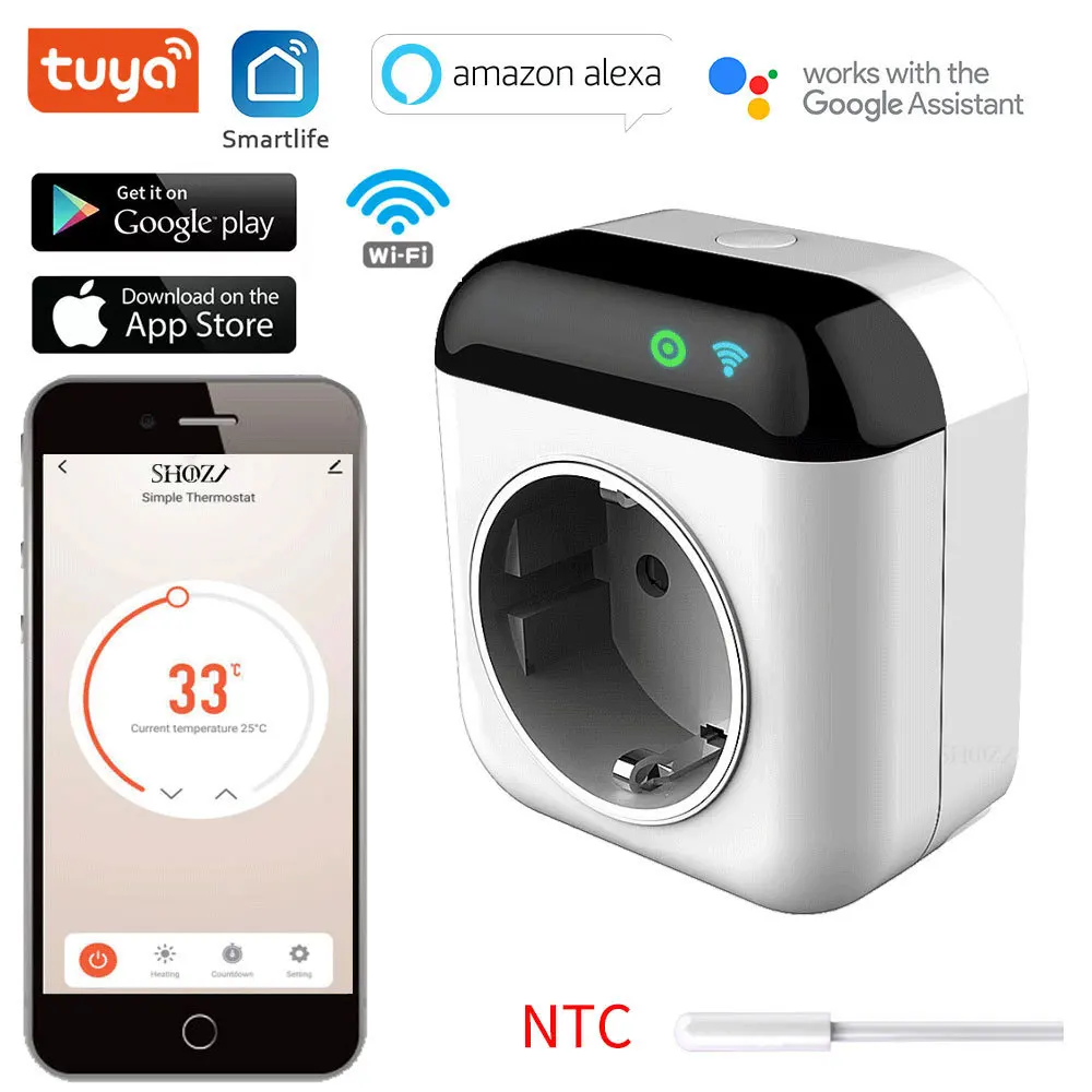 

Tuya Programmable WiFi Smart Thermostat Plug Outlet Temperature Controller Smart Home Thermoregulator Socket Alexa Google Home