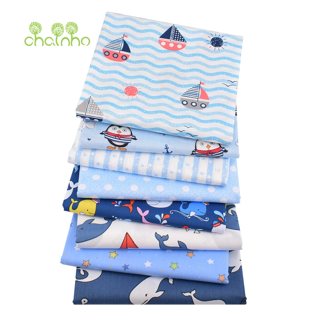 Chainho,Printed Twill Weave Cotton Fabric,Patchwork Cloth,DIY Handmade Sewing Quilting Material,Ocean Series,2 Sizes,CC222